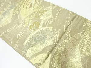 アンティーク　地紙に草葉・流水模様織出し袋帯（材料）